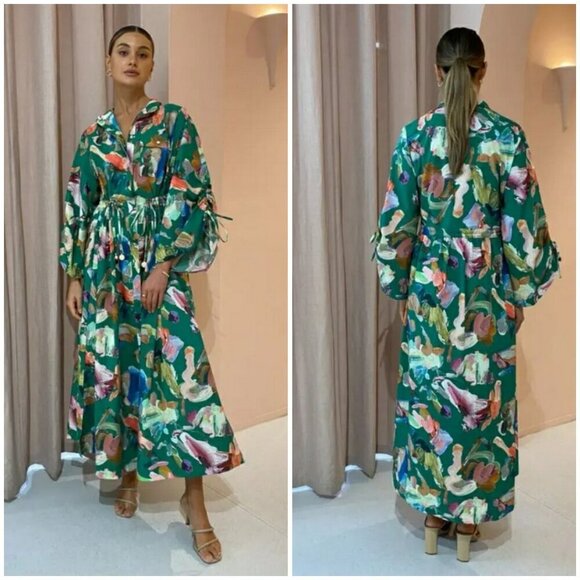 💕ALEMAIS💕 Arlo Shirt Dress ~ Multi-Color Abstract Watercolor Floral Print 8 - Picture 9 of 16